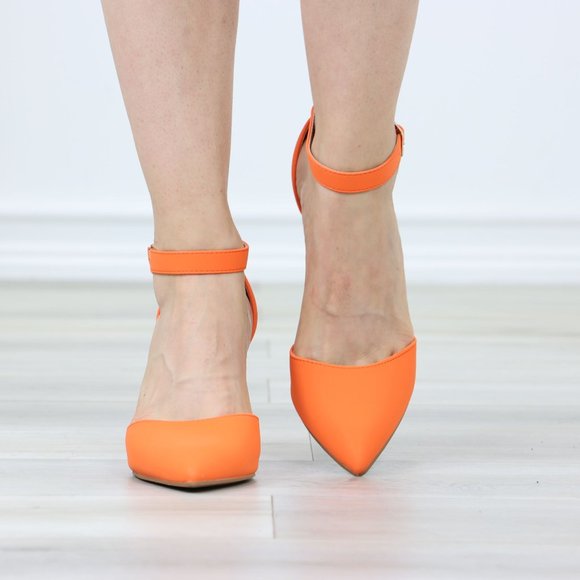 Pointed Toe Block Heel High Heel Stiletto Shoes Orange Nubuck - Picture 9 of 13
